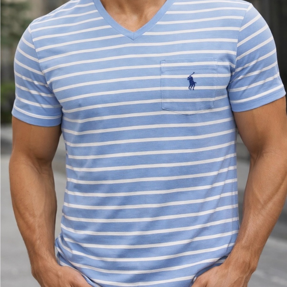 Ralph Lauren Polo Custom Slim Fit Large Blue and White Stripe Men’s tee